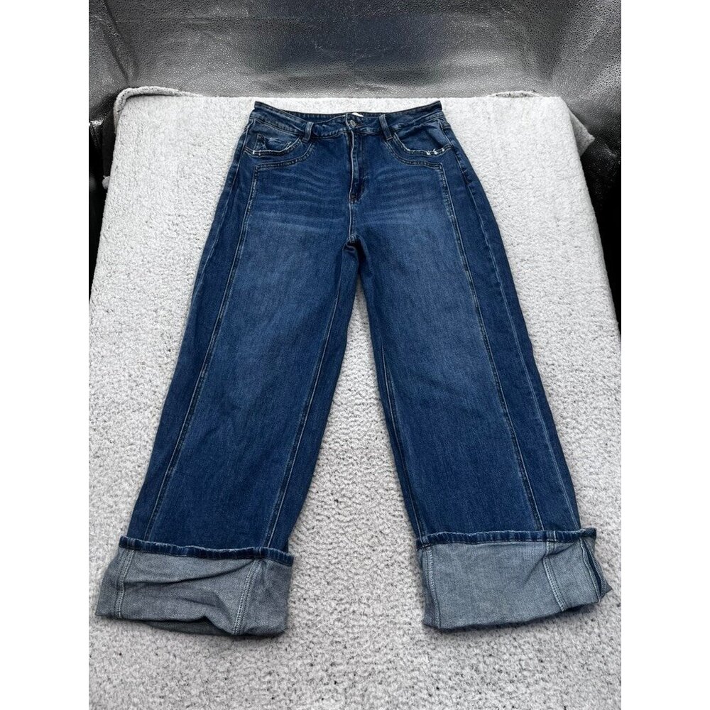Women's Flying Monkey High Rise Cuffed Baggy Wide Leg Denim Jeans Size 31 - Picture 2 of 13